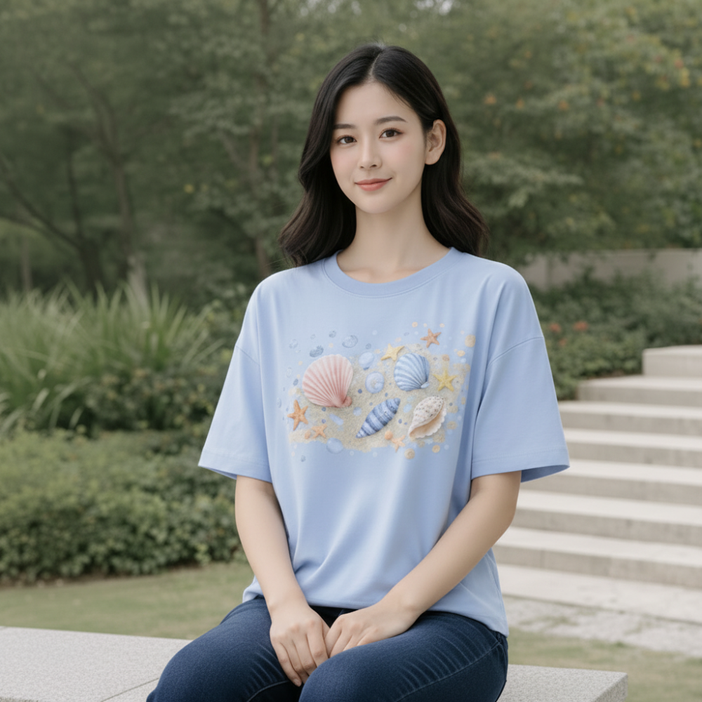 Blaues Baumwoll-T-Shirt