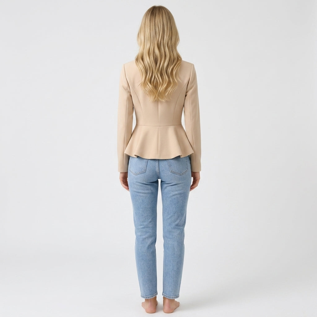 Beigefarbener Polyester-Blazer