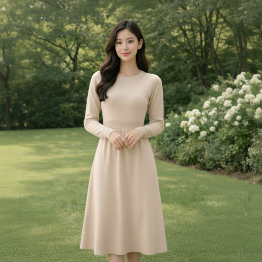 Beigefarbenes Strickkleid