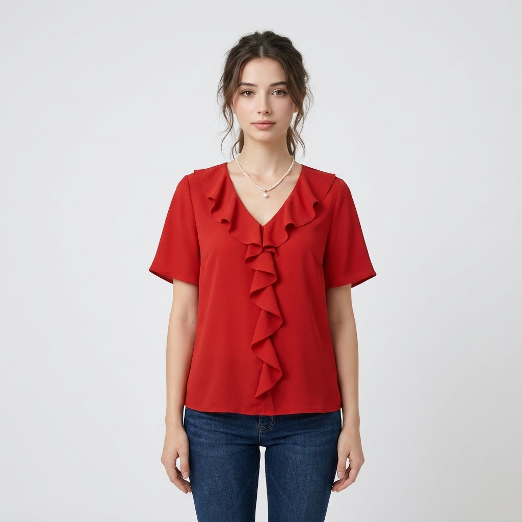Rote Polyesterbluse
